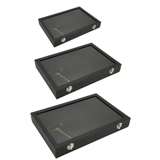 Our Dustproof Display Case organizer is lined with a sponge layer that is flexible and also prevents scratching of your collection, providing total protection. Make sure your medals, lapel pins and badges won't fade over time.  Dimensions:  Small 20x15x4.8cm  Medium 28x20x5cm  Large 35x24x5cm www.moralepatches.com.au