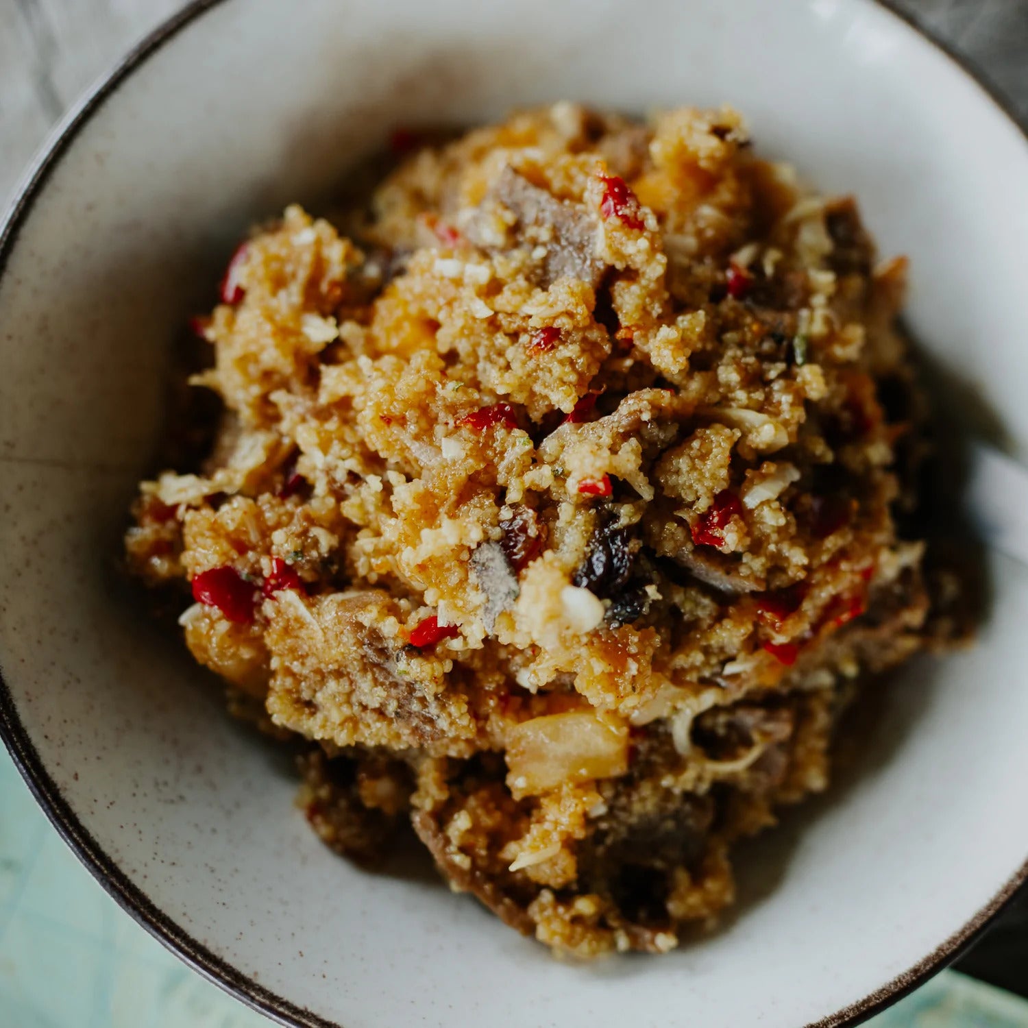 A tasty combination of freeze dried lamb, pumpkin, raisins and apple served with couscous. www.moralepatches.com.au