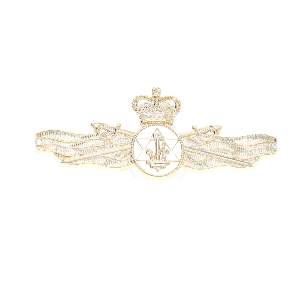 Be sure to stand out with the Maritime Logistics Officer Gold Badge - available in a large size for maximum visibility. This stylish badge comes with two butterfly clutch pins, so you can easily and securely attach it to your attire. Get ready to flaunt your style! www.moralepatches.com.au