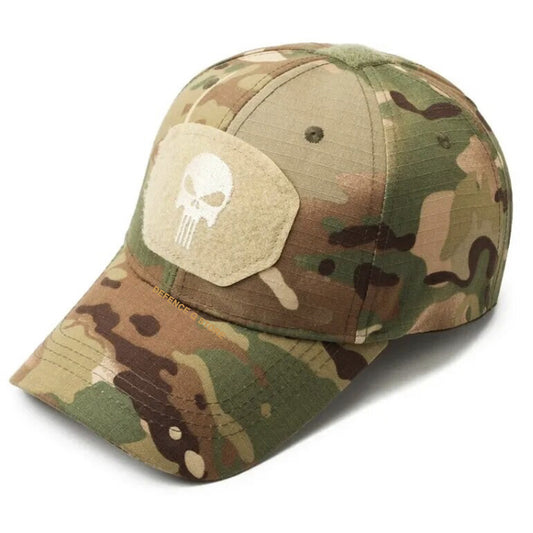 This incredible Military Punisher Cap screams strength and determination. It's the perfect choice for those who want to make a bold statement with their style. The Velcro size on the front measures 9x6.5cm, making it easy to adjust for a perfect fit. Get ready to take on any challenge with this lightweight and versatile Multicam cap. www.moralepatches.com.au