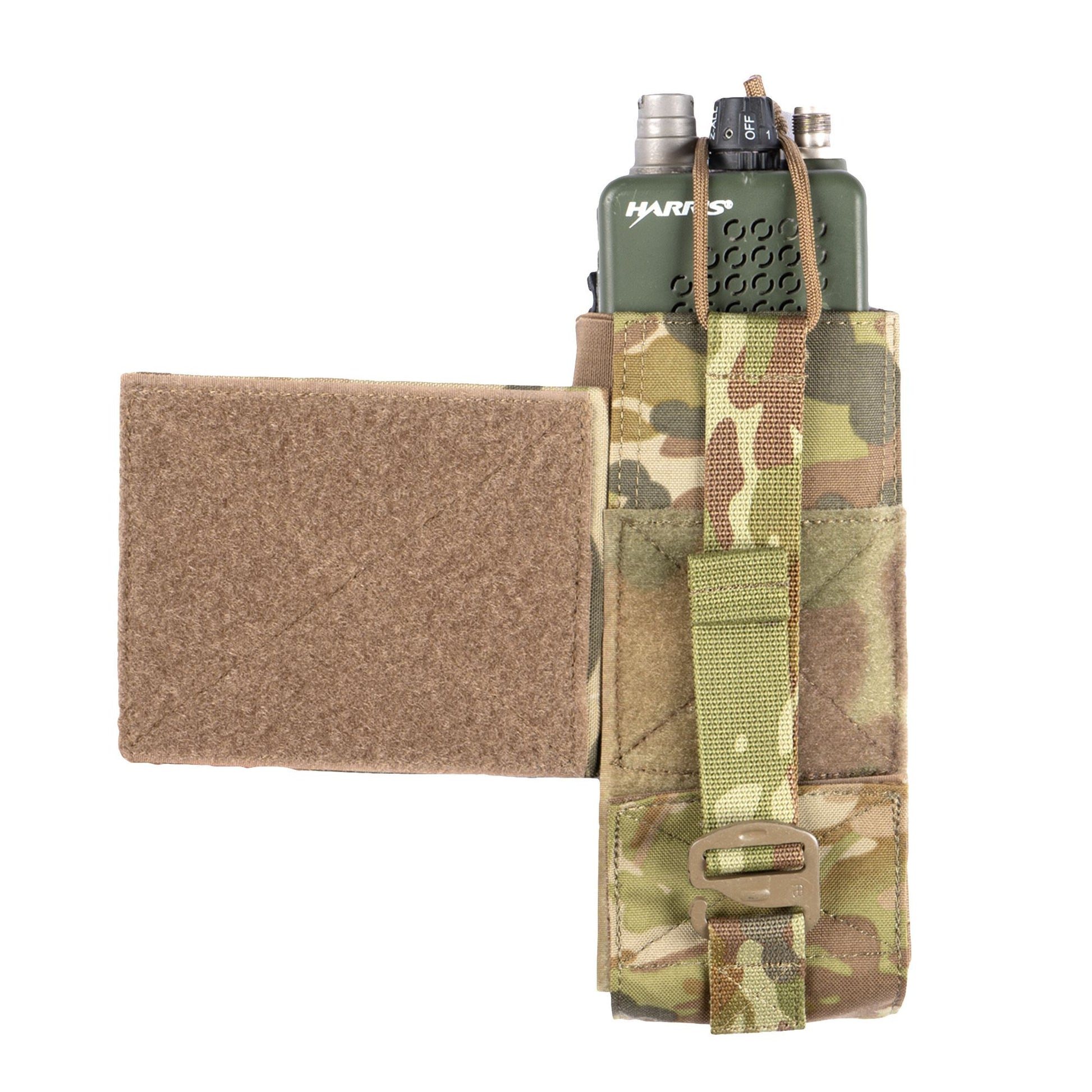 The PLATATAC Cummerbund Adjustable 152 Pouch has been designed to attach to the back panel under the cummerbund of most plate carriers, ADF issue TBAS or similar body armour platforms, allowing the user to securely wear an AN/PRC 152 radio with or without GPS module against the body without sacrificing PALS. www.moralepatches.com.au