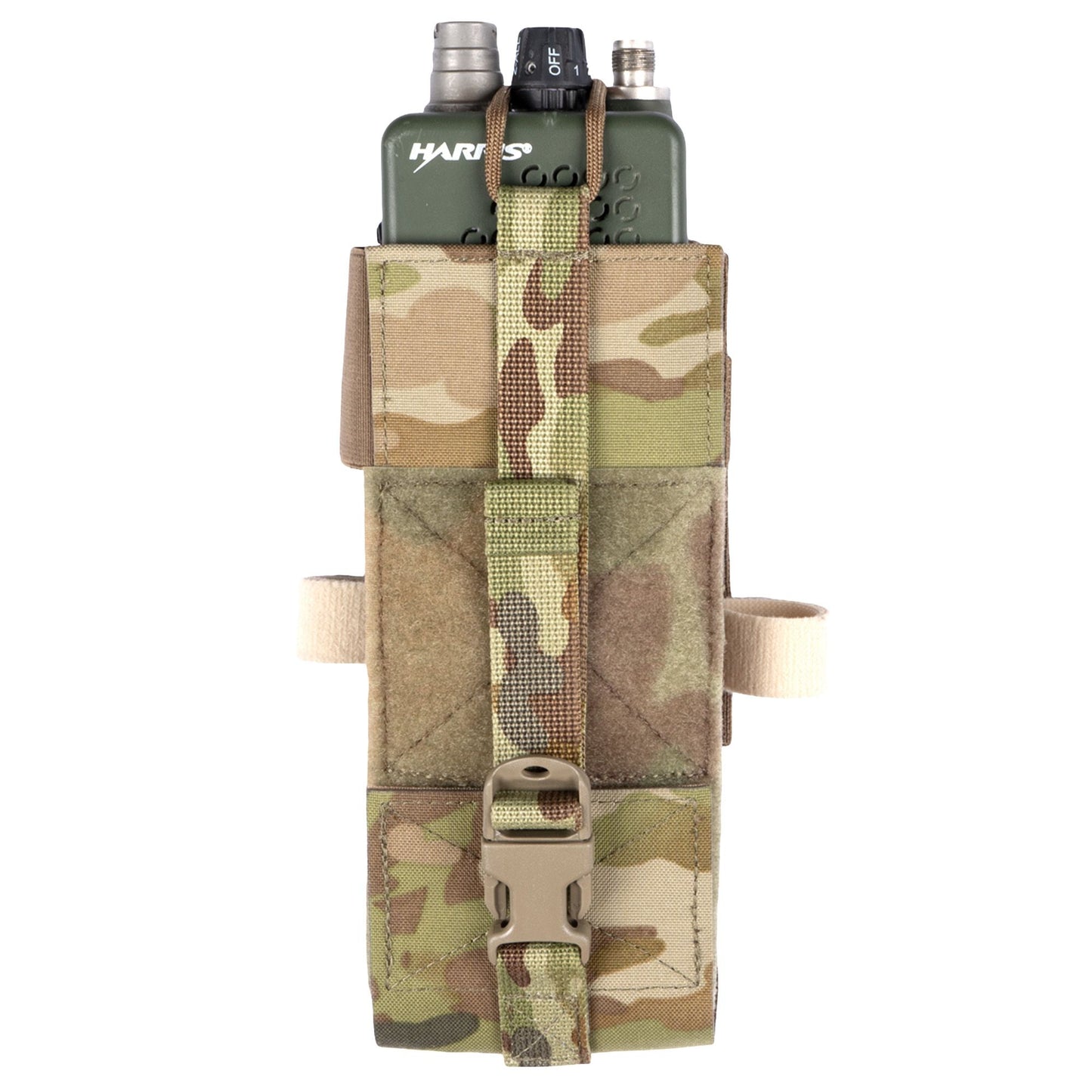 This pouch has been designed securely hold AN/PRC-152 Multiband Handheld Radio with or without GPS module. The pouch can be adjusted in height for when the user is operating with a battery splitter. www.moralepatches.com.au