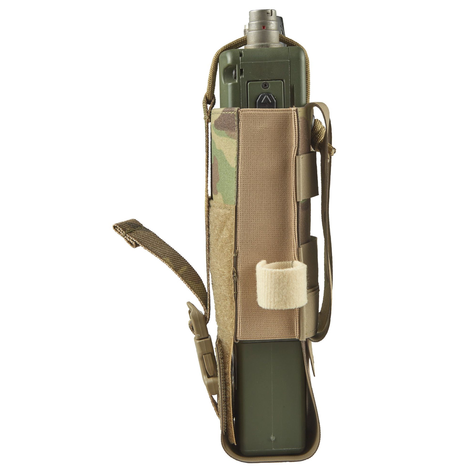 This pouch has been designed securely hold AN/PRC-152 Multiband Handheld Radio with or without GPS module. The pouch can be adjusted in height for when the user is operating with a battery splitter. www.moralepatches.com.au