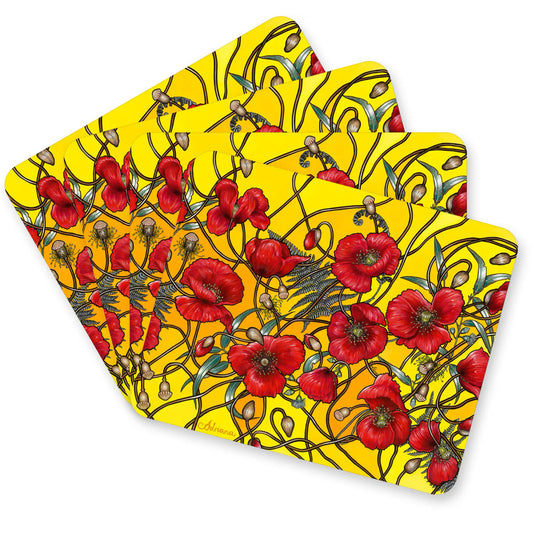 Bring art and remembrance to your home with the Poppy Mpressions Brothers In Arms Set of 4 Coasters. www.moralepatches.com.au