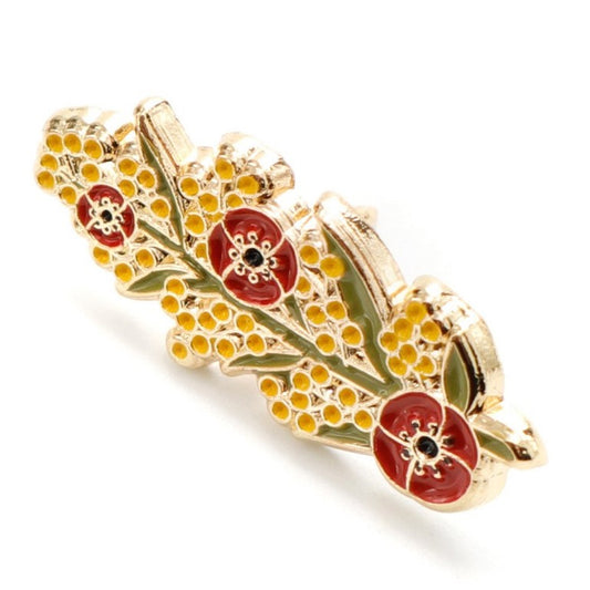 Vibrant and beautiful, this stunning lapel pin captures the resilience and remembrance of the wattle and the poppy. Featuring red poppies nestled within a detailed wattle sprig, this colourful lapel pin adds a touch of vibrancy to any outfit. www.moralepatches.com.au