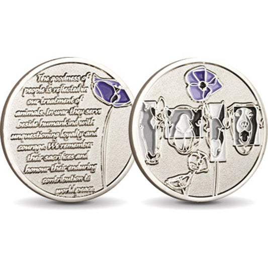 The Purple Poppy Medallion is a stunning 48mm accessory designed to recognize and honor the service and sacrifice of animals in war. By purchasing this medallion, you can show your appreciation and support efforts to acknowledge the invaluable contribution of animals in times of conflict. www.moralepatches.com.au