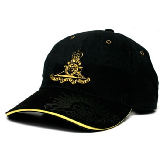 This heavy-brushed cotton cap from the Royal Regiment of Australian Artillery (RAA) is a stylish and functional accessory, featuring the RAA crest embroidered on the front and the recognizable Rising Sun Badge embossed on the peak and engraved on the strap buckle. www.moralepatches.com.au