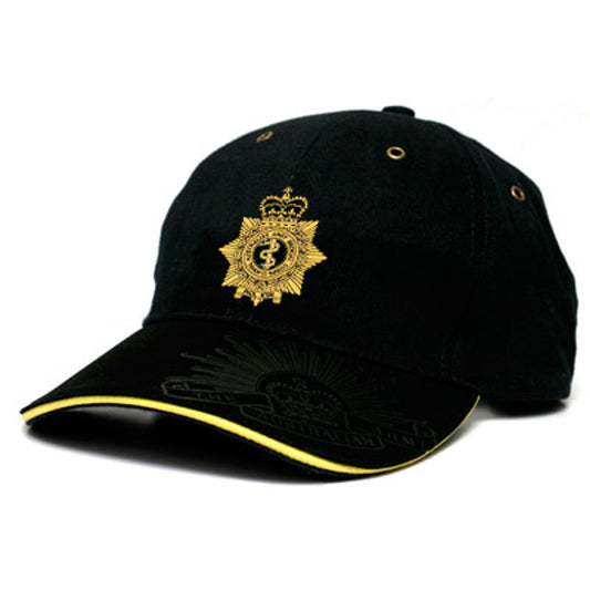 This heavy brushed cotton RAAMC cap is an elegant combination of style and practicality. An embroidered RAAMC crest adorns the front, while the peak of the cap features the embossed Rising Sun Badge and the strap buckle is engraved with the same. www.moralepatches.com.au