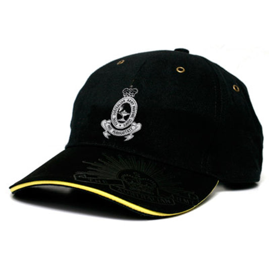 This heavy brushed cotton RAANC cap provides stylish and functional features, such as the RAANC crest embroidered on the front as well as the embossed and engraved Rising Sun Badge on the peak and strap buckle, respectively. www.moralepatches.com.au