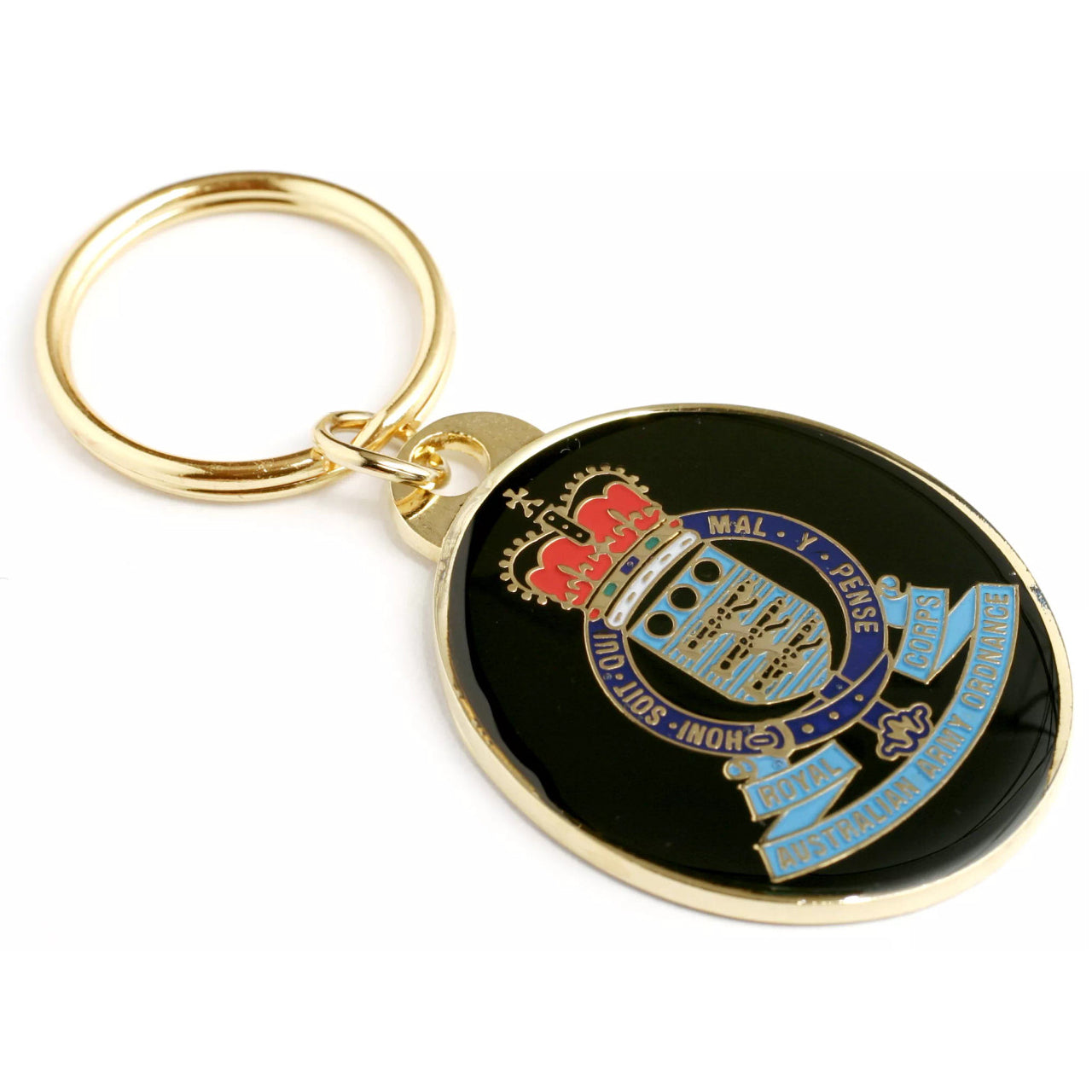 Adorn your keys with the regal flair of the Royal Australian Army Ordnance Corps (RAAOC) key ring! Crafted of 40mm gold-plated enamel, this impressive charm makes organization easy and starts conversations without even a word. www.moralepatches.com.au