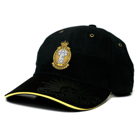 This RAAPC Black Cap provides practicality and style due to its durable heavy brushed cotton construction. The cap boasts a classic RAAPC crest embroidered on the front along with the iconic Rising Sun Badge embossed on the peak and engraved on the strap buckle. www.moralepatches.com.au