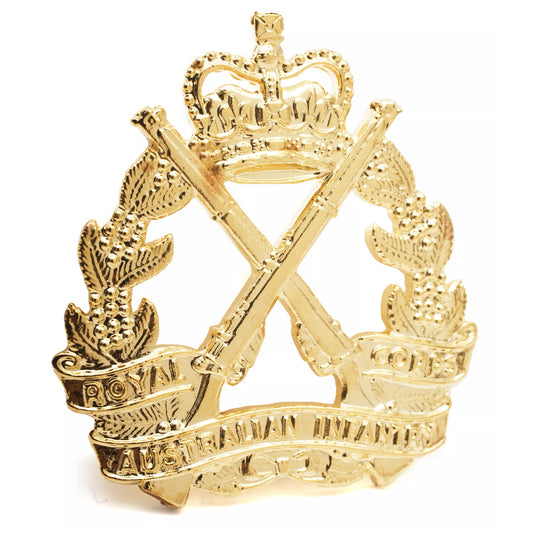 This incredible hat badge makes an impressive addition to your wardrobe or your collection. Emblazoned with the stunning Royal Australian Infantry Corps badge in glossy gold, it will be a standout wherever you show it off. Get this hat badge now to complete your collection! www.moralepatches.com.au