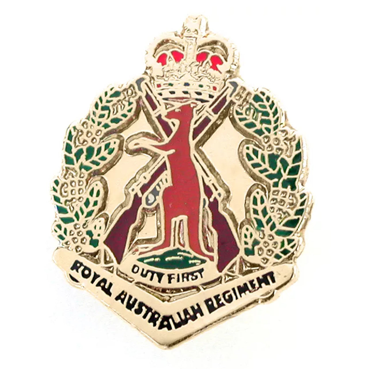 The Royal Australian Regiment (RAR) 20mm full-colour enamel lapel pin. Displayed on a presentation card. This beautiful gold-plated lapel pin will look great on both your jacket and your cap. www.moralepatches.com.au where the army shops