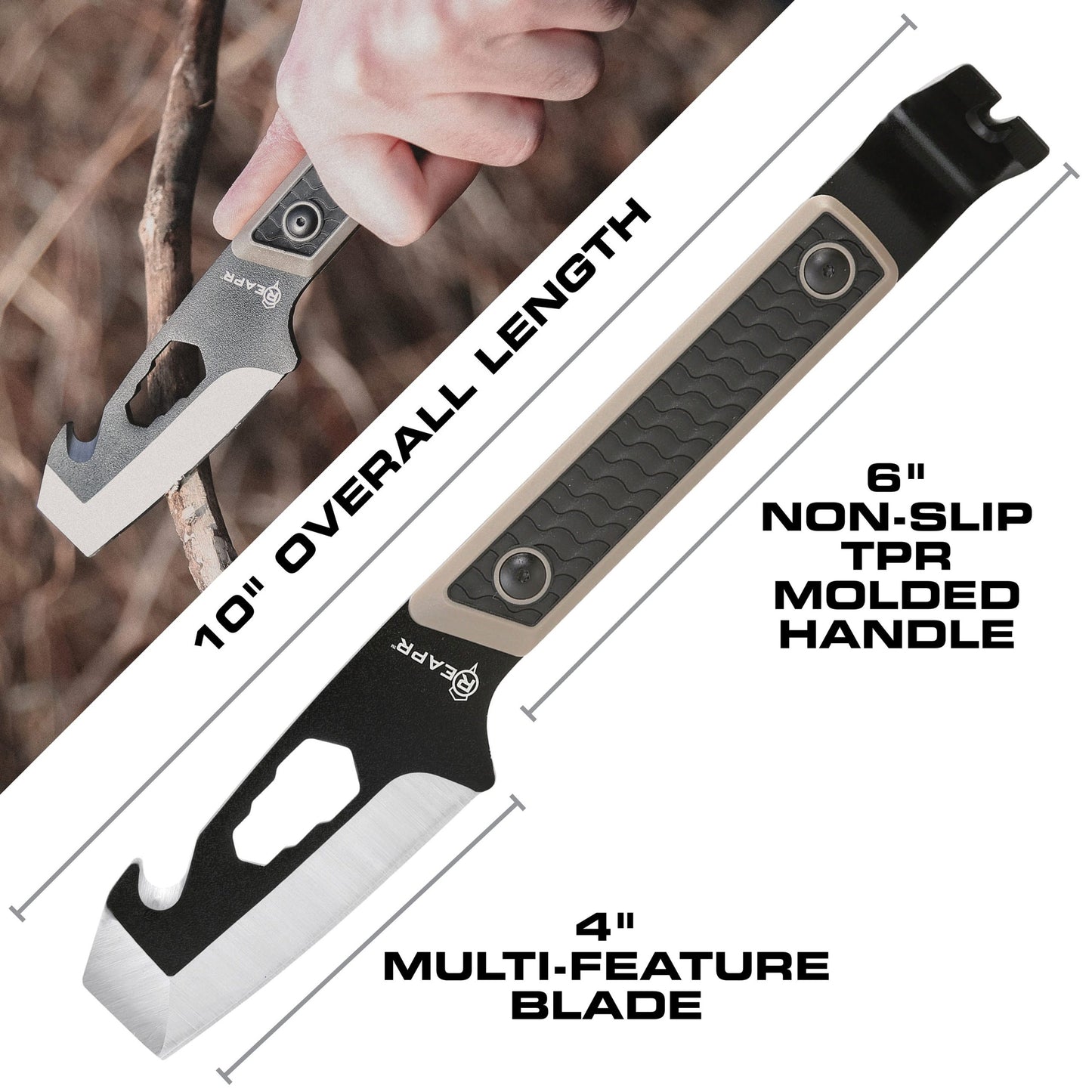 There’s not too much the REAPR 11015 Versa TAC Pry Bar can’t take care of. This versatility of this 10” pry bar is exceptional. There’s a ripper hook, wrench function and nail pullers, plus a cutting edge to pry or cut. The ripper hook on is excellent for tearing cloth, fishing line, or dressing small game like fish. www.moralepatches.com.au