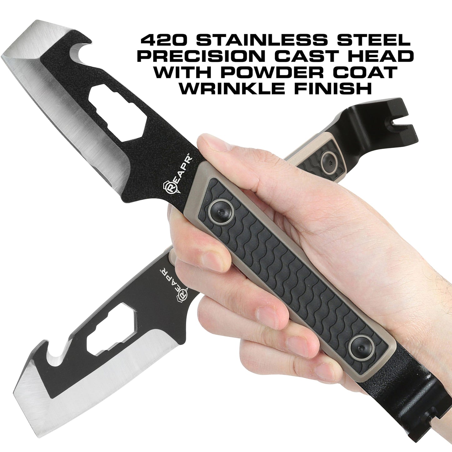 There’s not too much the REAPR 11015 Versa TAC Pry Bar can’t take care of. This versatility of this 10” pry bar is exceptional. There’s a ripper hook, wrench function and nail pullers, plus a cutting edge to pry or cut. The ripper hook on is excellent for tearing cloth, fishing line, or dressing small game like fish. www.moralepatches.com.au