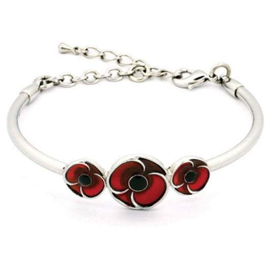 The Remember Always Poppy Bracelet is a sensational silver and red adjustable bracelet that is perfect for showing your support. Made with silver-plated material and featuring an enamel inlay, this bracelet showcases a striking combination of silver, red, and black. It is a beautiful addition to any jewellery box and can be a perfect gift for a loved one or a treat for yourself. www.moralepatches.com.au