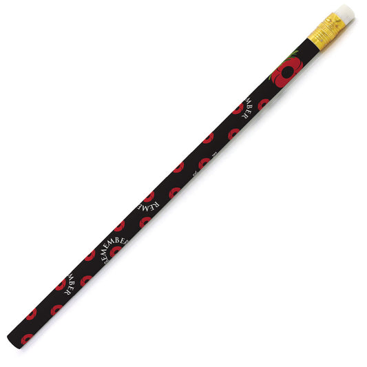 Featuring a vibrant red poppy against a black background, this beautifully patterned pencil is a great addition to any pencil case or desk set! A great option for event products, order this great pencil today. www.moralepatches.com.au