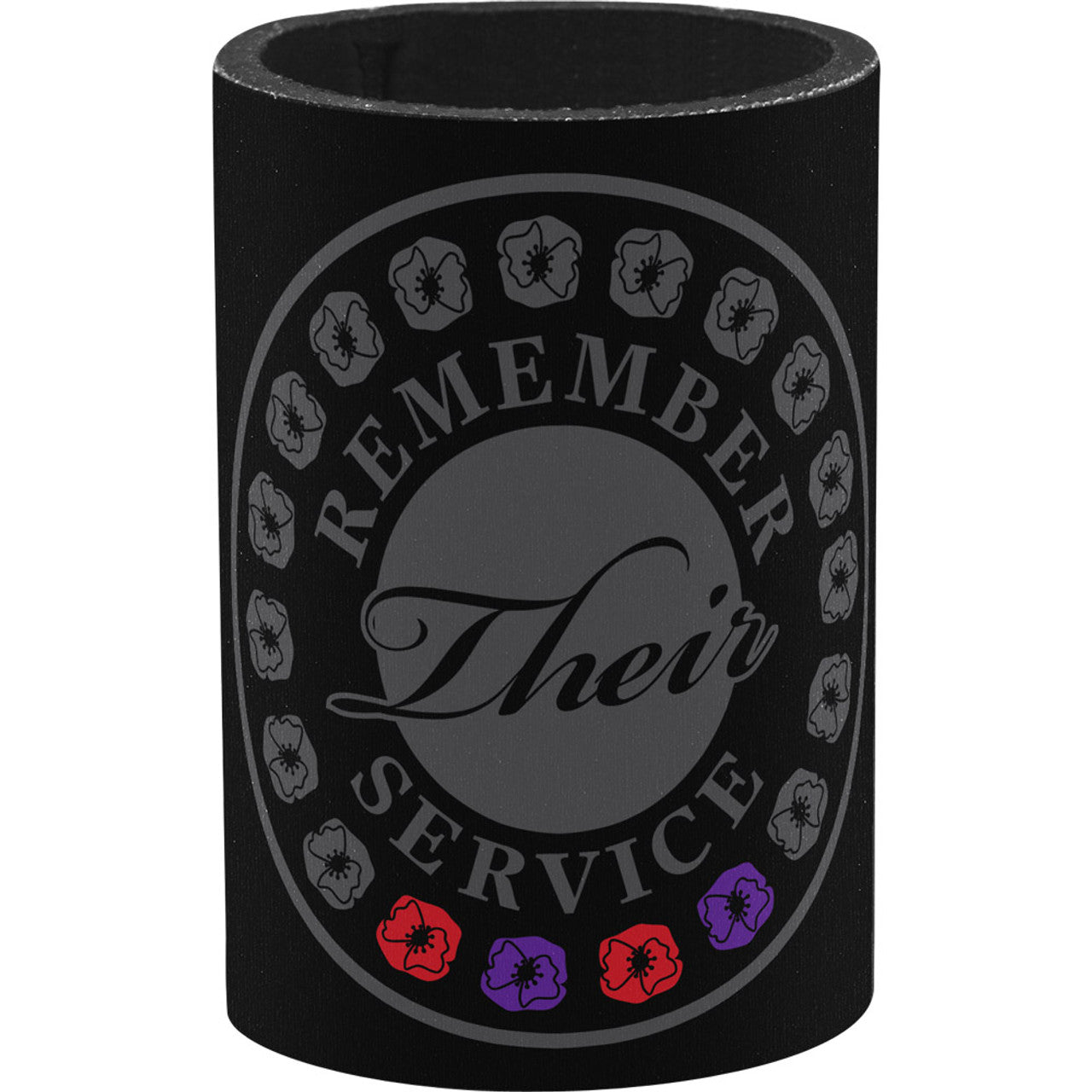 Introducing the Remember Their Service Red &amp; Purple Poppy Drink Cooler. This drink cooler features beautiful purple and red poppies, symbolizing the special bond between servicemen and women and war animals. www.moralepatches.com.au