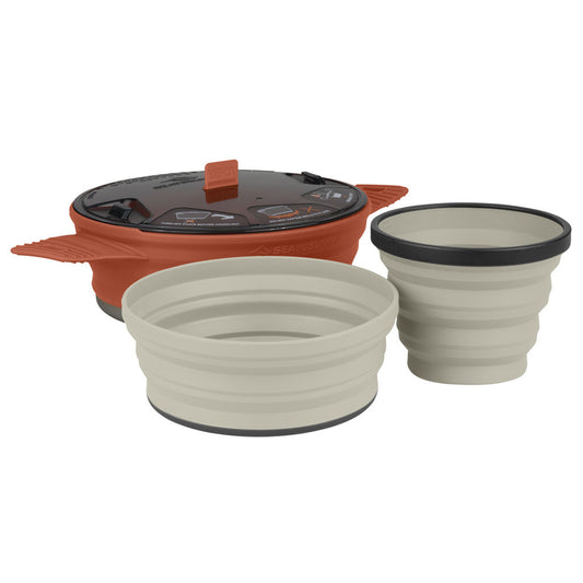 Our collapsible three-piece X-Set 21 is the perfect combination of packability and versatility in a solo camp cookware set. The X-Pot is made with a hard-anodised aluminium base and silicone side walls and is perfect for preparing all your camp meals with ease, including boiling water for drinks. www.moralepatches.com.au