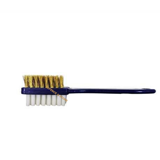 Discover the amazing benefits of using Shoe Brush Crepe/Wire Suede &amp; Nubuck Blue Plastic Handle! Perfect for all types of suede and nubuck, the crepe side effortlessly removes dirt while the brass bristles restore the nap of your favorite suede pieces. Elevate your shoe care routine with this must-have brush! www.moralepatches.com.au