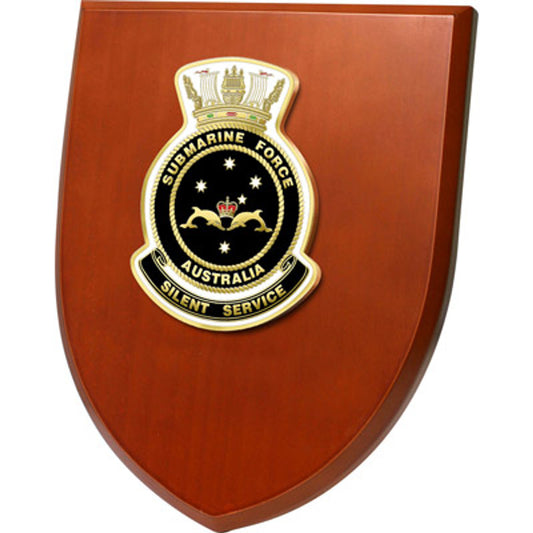 The Exceptional Submarine Force Group Plaque is a truly remarkable piece that is sure to impress. This beautiful plaque showcases a stunning 100mm full colour enamel crest, elegantly set on a 200x160mm timber finish shield. www.moralepatches.com.au