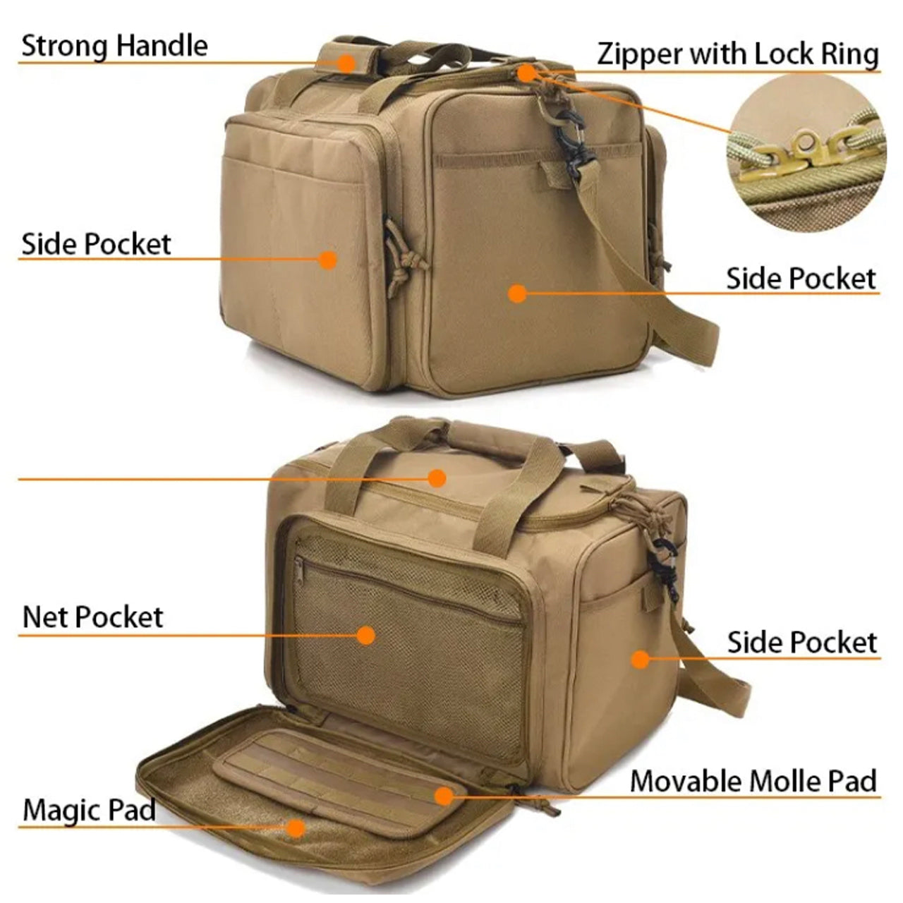 Tactical Gun Range Bag Shooting Duffle Bags for Handguns Pistols with Lockable Zipper and Heavy Duty Antiskid Feet. www.moralepatches.com.au