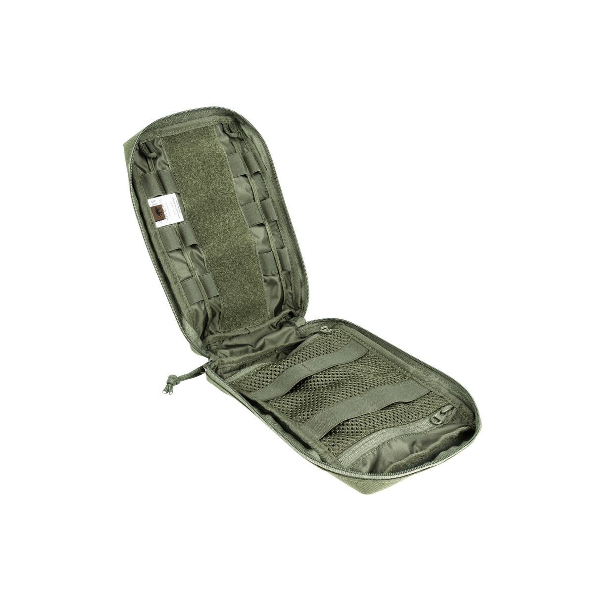 Extra wide zipped opening Zip compartment on the front Flat mesh pockets inside Elastic loops Hook-and-loop strips for name tag Strap system to hold additional equipment Hook-and-loop patch on the inside (loop) MOLLE Reverse System Needs four MOLLE loops www.moralepatches.com.au