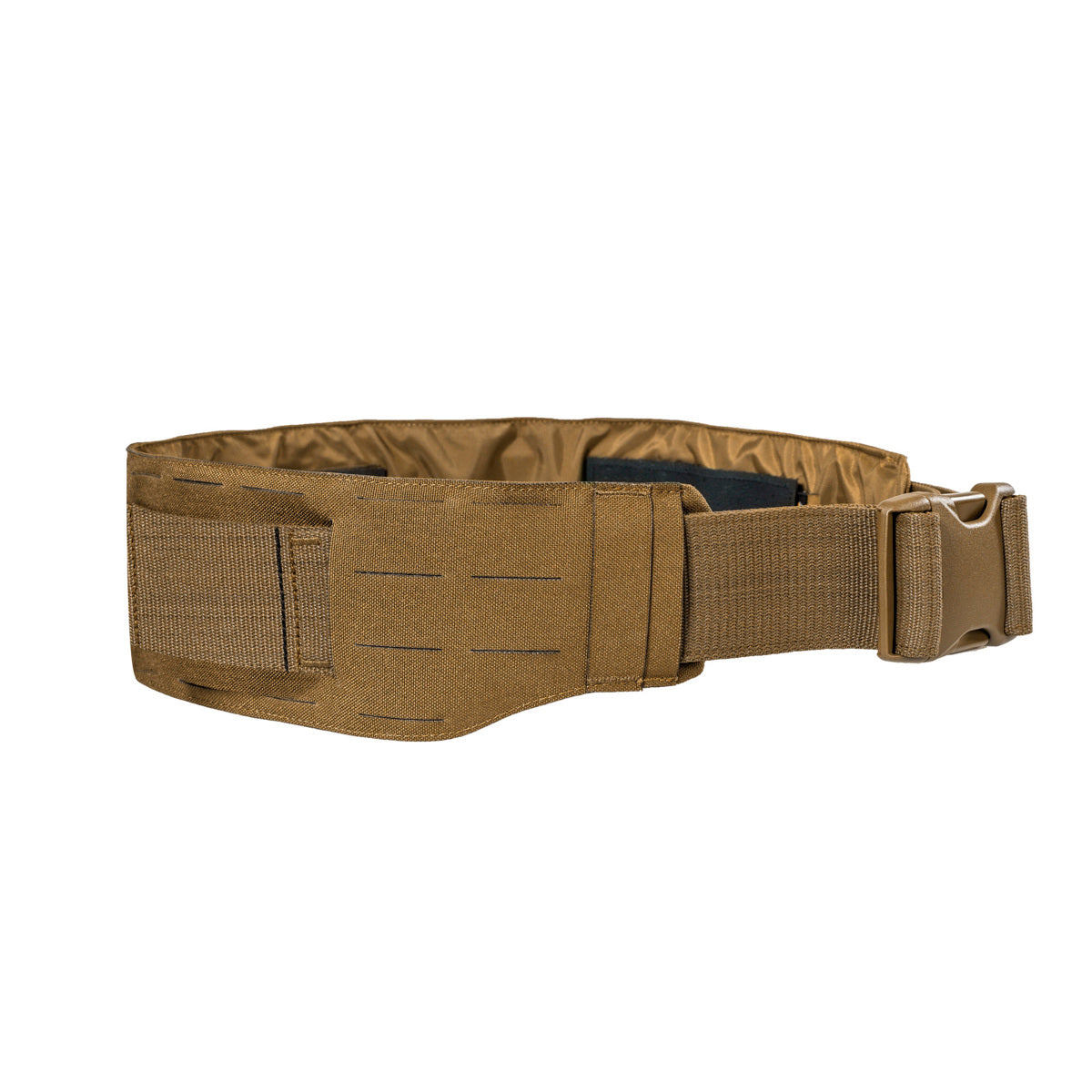 Extremely low-lying warrior belt for attaching to a tactical belt. The hook-and-loop fastening (hooks) is covered with a non-slip material when not in use. 4 laser-cut MOLLE slots high. www.moralepatches.com.au