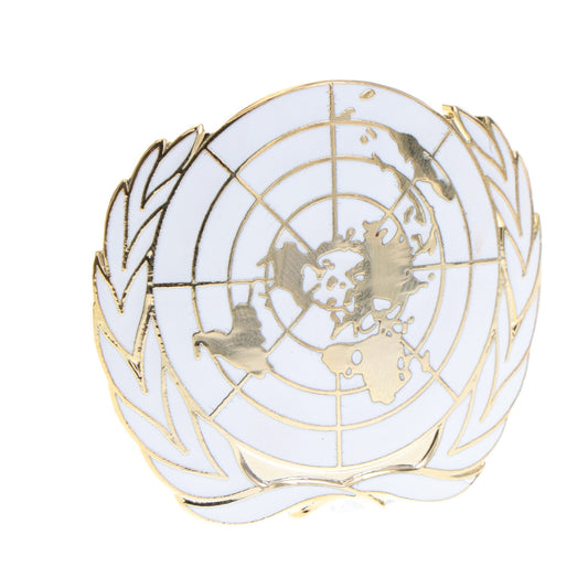 The United Nations Hat or Beret Badge is a symbol of peace and unity worn by peacekeepers worldwide. This gold badge features exquisite white enamel infill, adding elegance to any beret. www.moralepatches.com.au