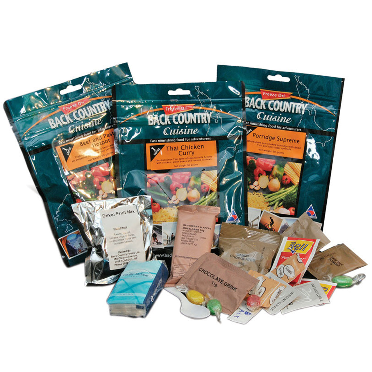 Lightweight and compact, Back Country Cuisine Ration Packs meet the energy and nutrient needs for the day-long adventure. Preparation of the Ration Packs is simple - just add water. www.moralepatches.com.au