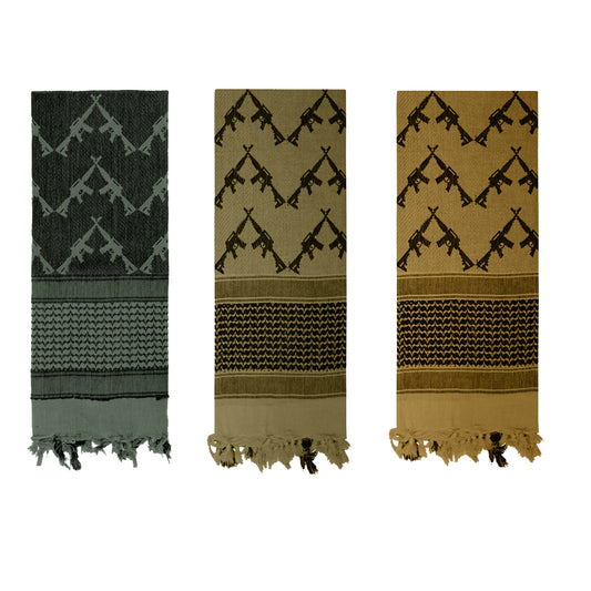 Wear as a face mask, balaclava, or headwrap, these Crossed Rifle Shemagh Scarves are adaptable to any environment. Ideally worn while traveling through a desert, snowstorm, and any other extreme weather condition you may encounter, these tactical scarves are a must-have for anyone! www.moralepatches.com.au