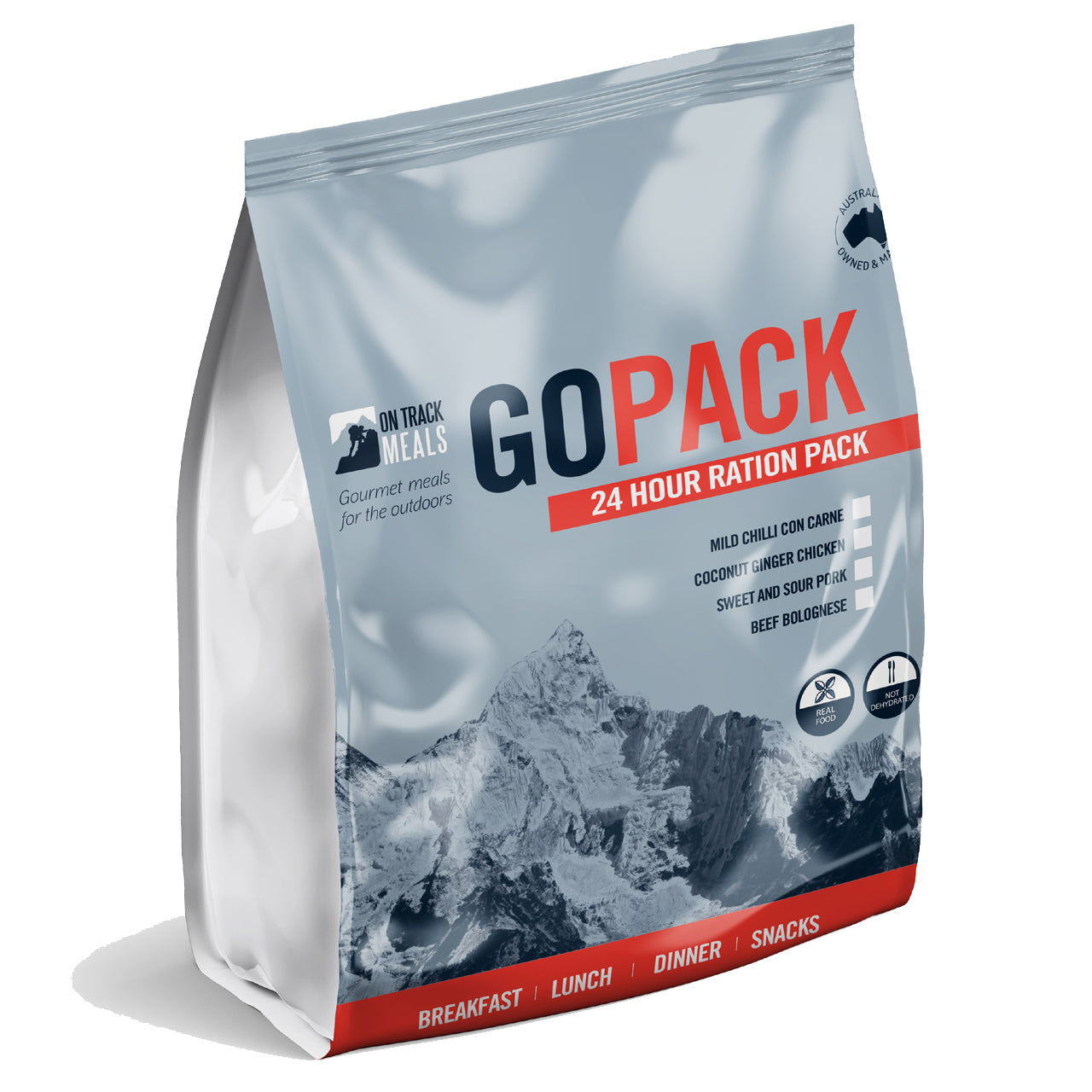 The Go Pack has breakfast, lunch, dinner and snacks, as well as hot drinks, hydration and cutlery. We've also thrown in 2 of our flameless heater bags, in case you don't have the chance to boil water. www.moralepatches.com.au