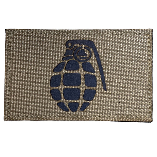 Grenade Laser Cut Tan Patch Hook & Loop.   Size: 8x5cm  HOOK AND LOOP BACKED PATCH(BOTH PROVIDED) www.moralepatches.com.au