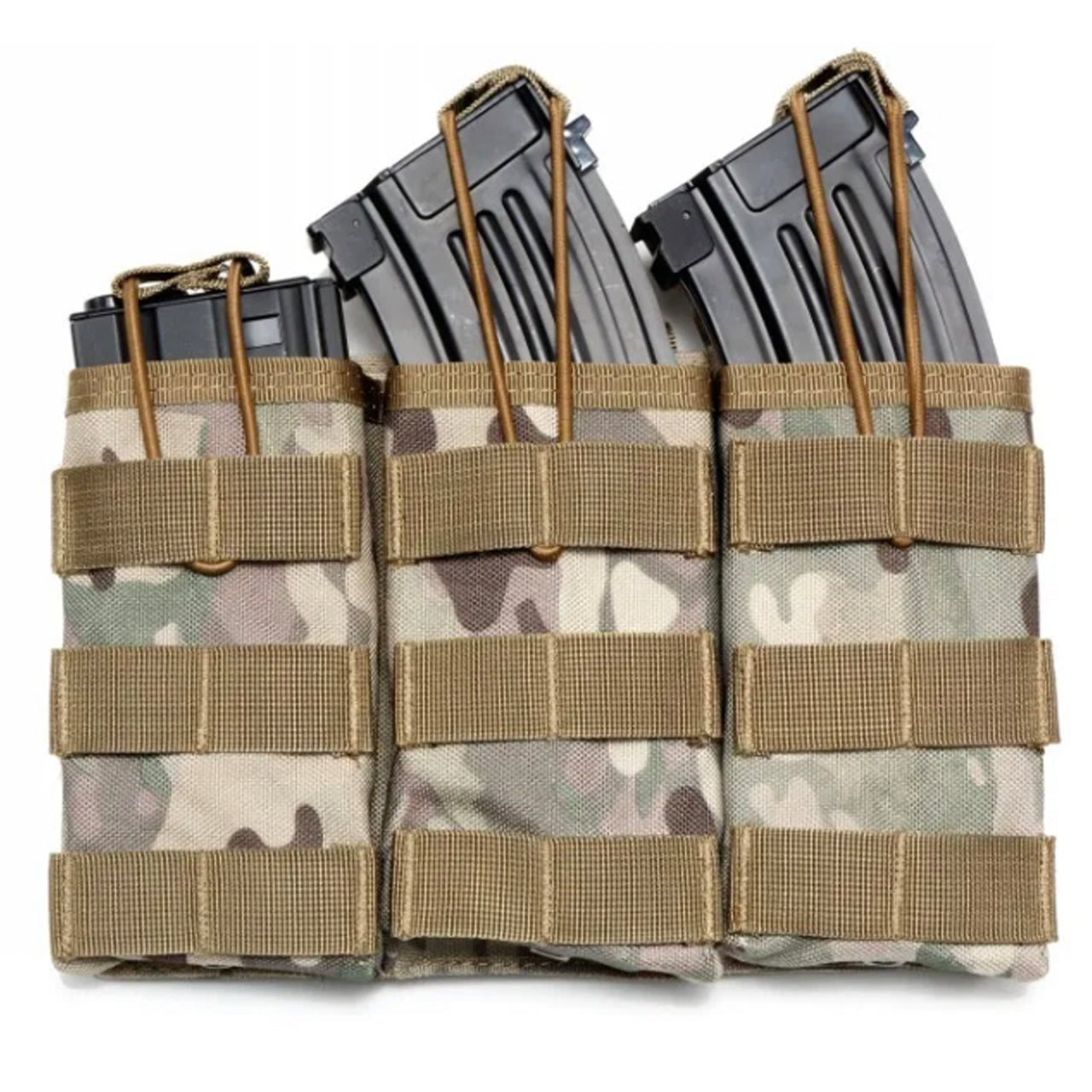 Experience the convenience of the Airsoft Combat Triple Mag Pouch! With a simple open-top design and elastic bungee cord fasteners featuring easy pull tabs, it's hassle-free to carry your magazines. www.moralepatches.com.au