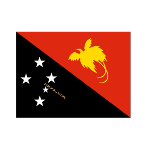 Designed by a 15 year-old school girl, this flag is a colourful representation of Papua New Guineas history. www.moralepatches.com.au