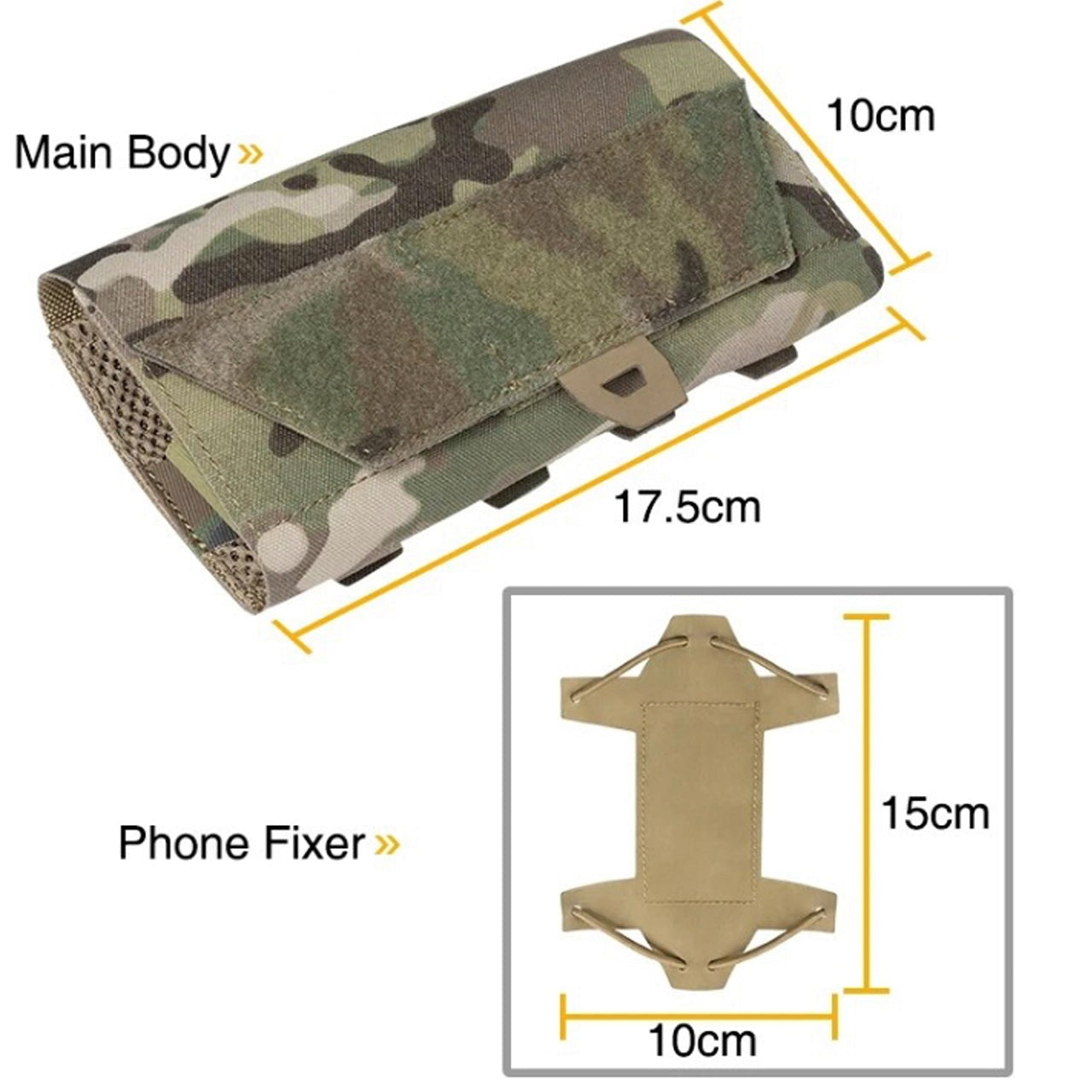 Experience unrivaled protection with the Tactical Phone Case Universal Multicam. Boasting MOLLE capabilities and a front loop panel for patches, it's designed with a secure interior panel to immobilize your phone. An elastic loop accommodates a cylume stick or pen and a hook and loop closure for extra security. The case is complete with an inner mesh layer, perfectly sized for phones between 4.7 and 6.7 inches. www.moralepatches.com.au