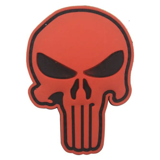 Punisher Skull Red PVC Morale Patch, Velcro backed Badge. Great for attaching to your field gear, jackets, shirts, pants, jeans, hats or even create your own patch board.  Size: 8x6cm www.moralepatches.com.au