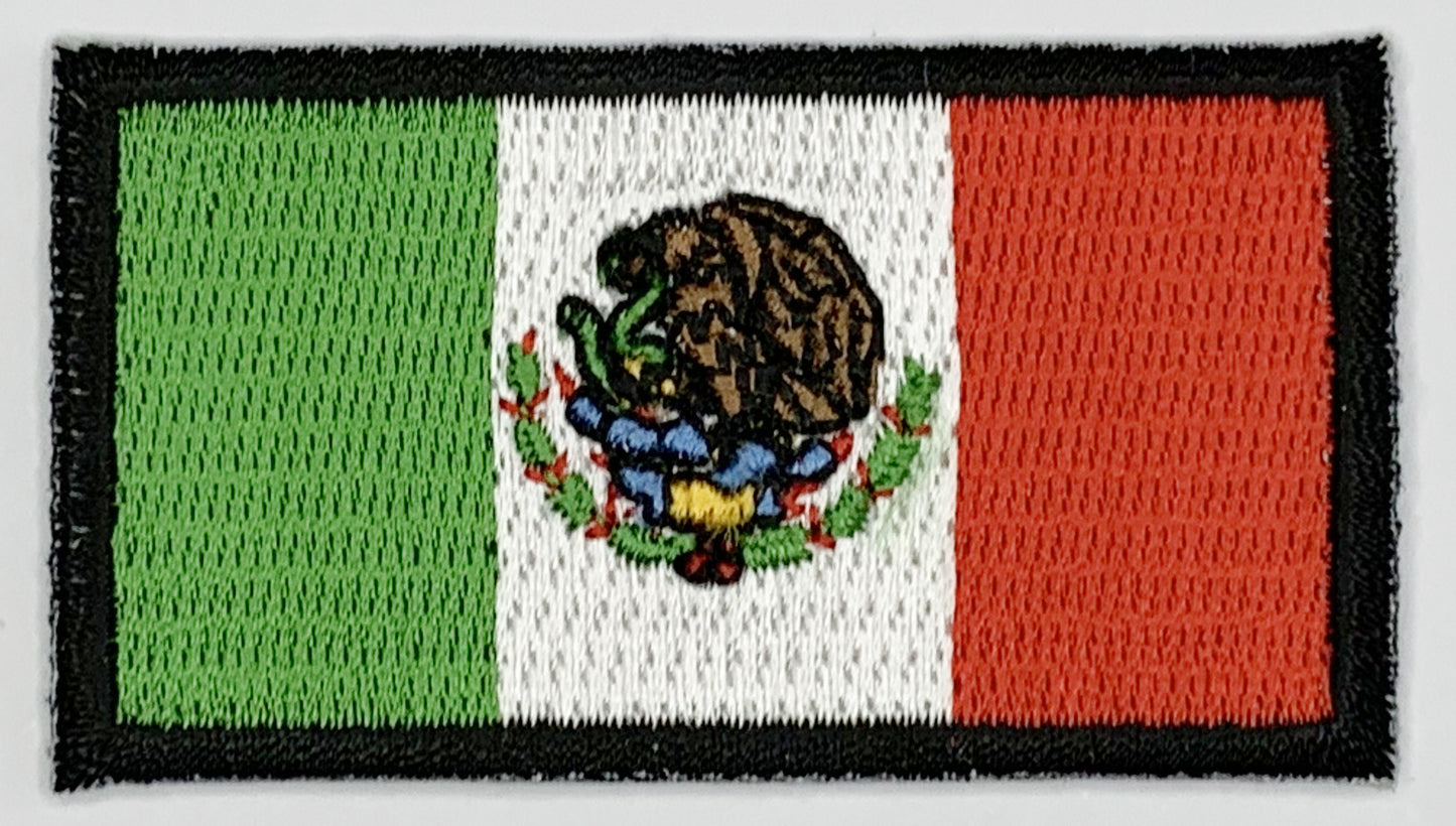 Mexico Flag Iron On Patch. Great for attaching to your jackets, shirts, pants, jeans, hats.  Size: 6.5X3.5cm