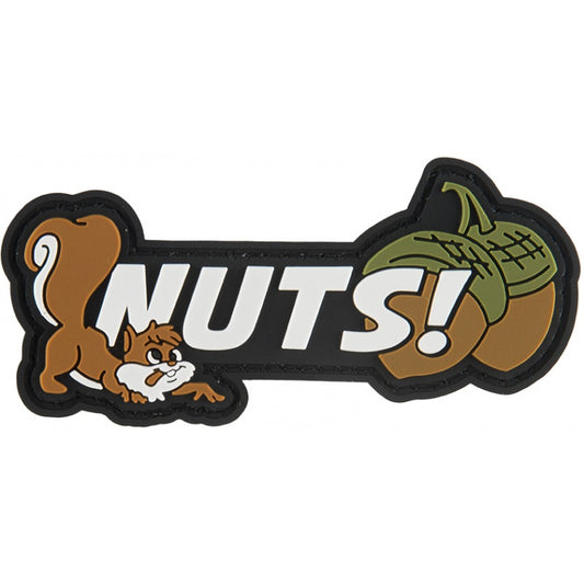 Nuts PVC Patch Full Colour, Velcro backed Badge. Great for attaching to your field gear, jackets, shirts, pants, jeans, hats or even create your own patch board.  Size: 9.5x4.5cm