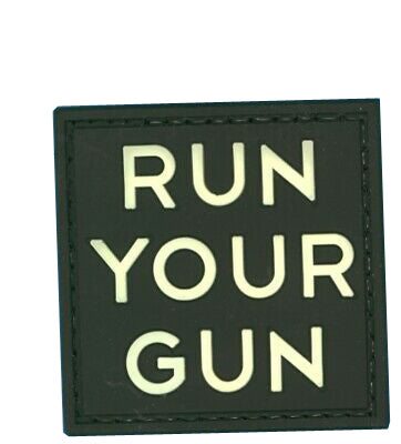 Run Your Gun PVC Patch, Velcro backed Badge. Great for attaching to your field gear, jackets, shirts, pants, jeans, hats or even create your own patch board.  Size: 5x5cm