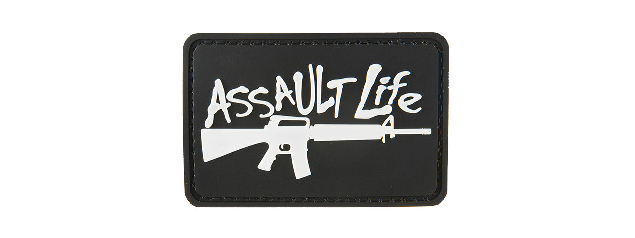 Assault Life PVC Patch, Velcro backed Badge. Great for attaching to your field gear, jackets, shirts, pants, jeans, hats or even create your own patch board.  Size: 7.5x5cm