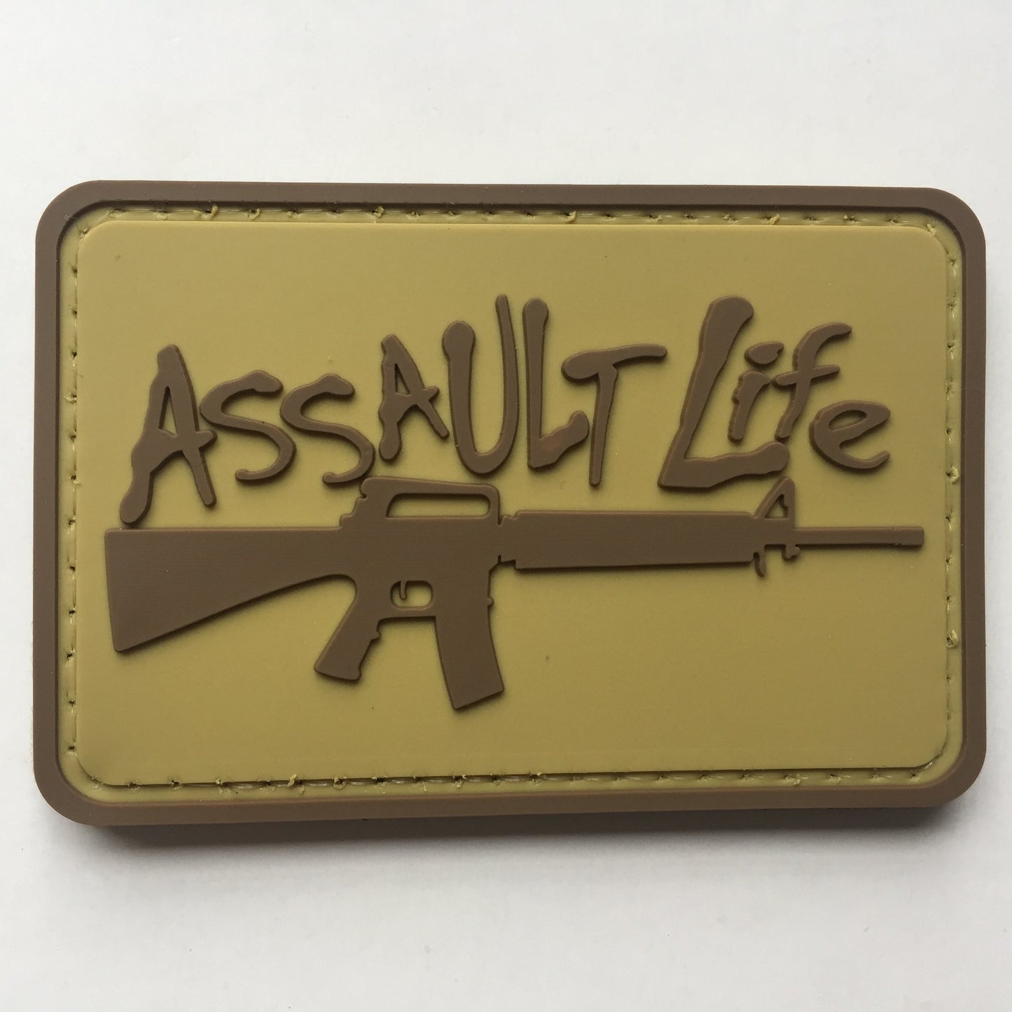 Assault Life PVC Patch, Velcro backed Badge. Great for attaching to your field gear, jackets, shirts, pants, jeans, hats or even create your own patch board.  Size: 7.5x5cm