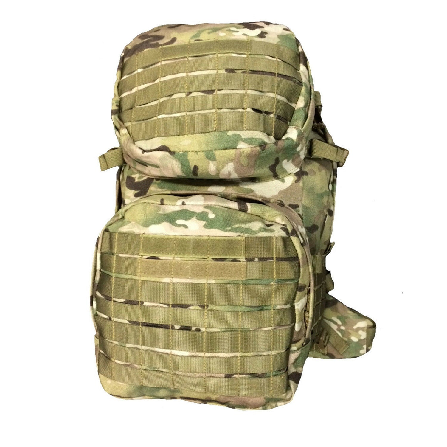 45LT load bearing patrol pack  heavy duty 900D 2 coats PU fabric  Large main pack A4 folder compatible  Fully hydration compatible  Internal front zippered pocket  Air-mesh lined harness with reinforced hip-belt  Front pockets with organisers  Sides and bottom are PALS compatible  Accessory loops on bottom of pack