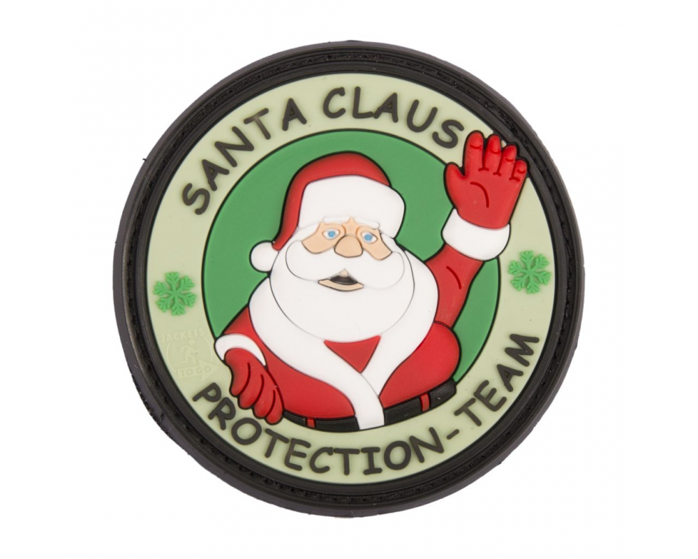 Santa Claus Protection Team PVC Patch, Velcro backed Badge. Great for attaching to your field gear, jackets, shirts, pants, jeans, hats or even create your own patch board.  Size: 6cm