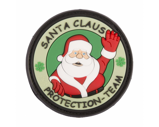 Santa Claus Protection Team PVC Patch, Velcro backed Badge. Great for attaching to your field gear, jackets, shirts, pants, jeans, hats or even create your own patch board.  Size: 6cm