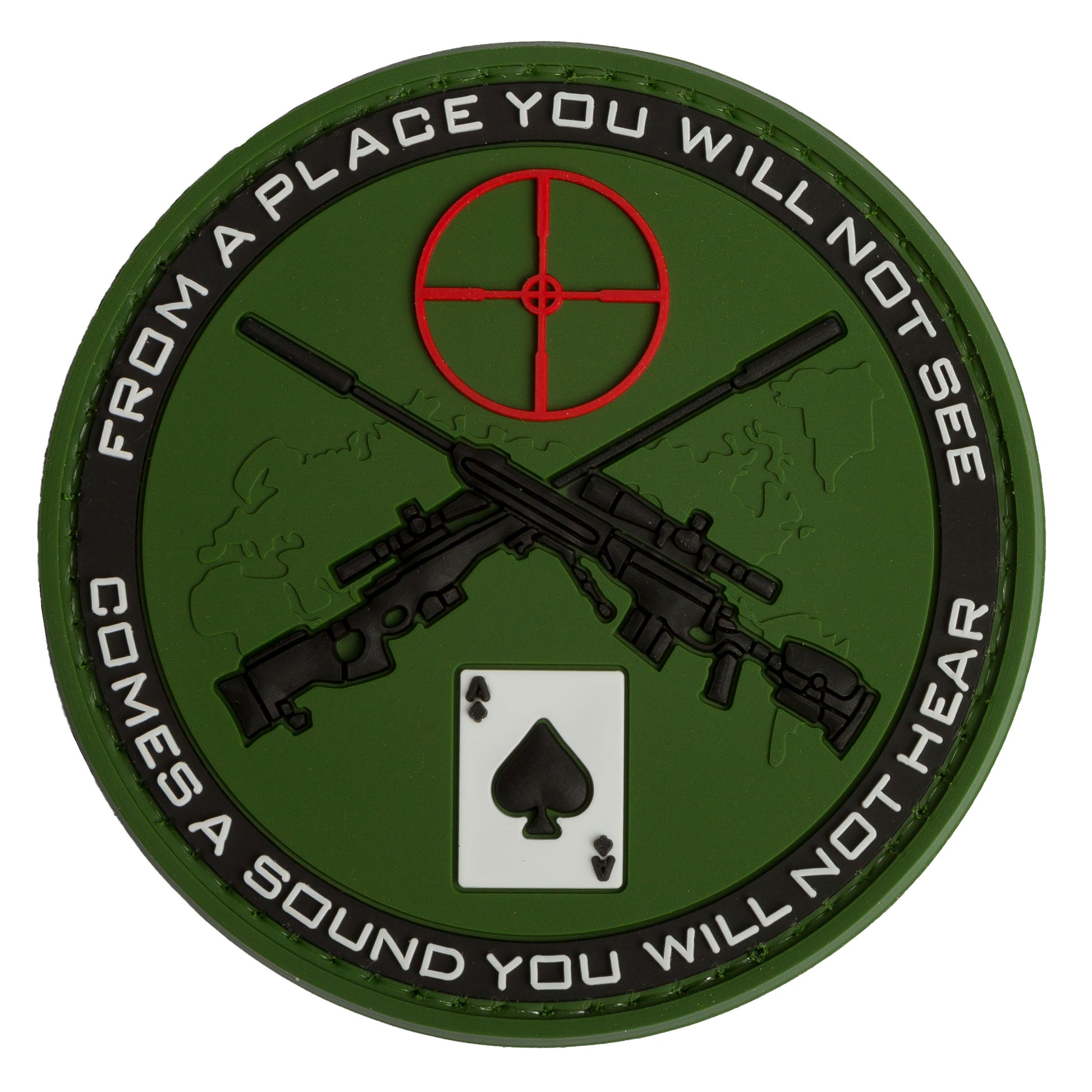 Sniper Poker PVC Patch Forest, Velcro backed Badge. Great for attaching to your field gear, jackets, shirts, pants, jeans, hats or even create your own patch board.  Size: 7.5cm