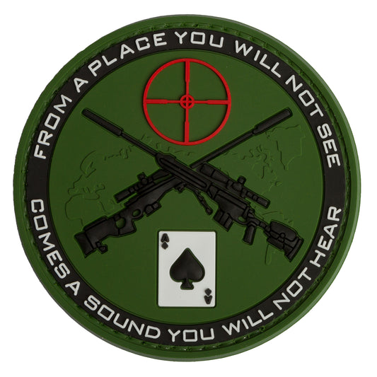 Sniper Poker PVC Patch Forest, Velcro backed Badge. Great for attaching to your field gear, jackets, shirts, pants, jeans, hats or even create your own patch board.  Size: 7.5cm