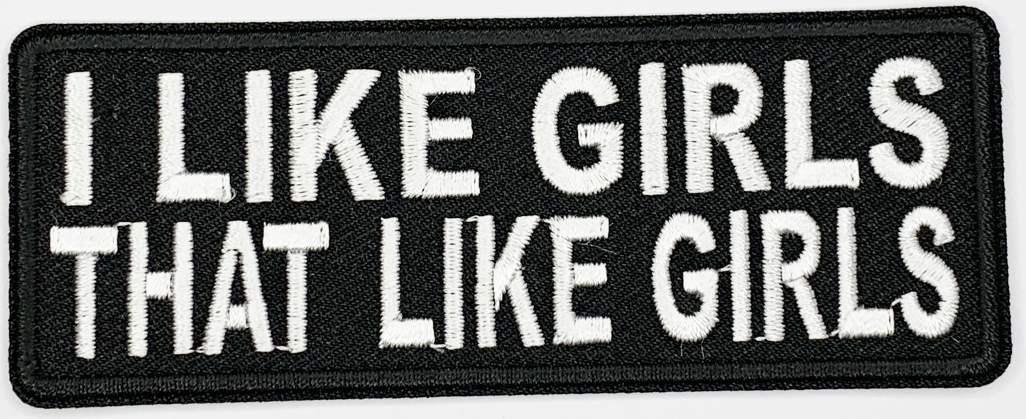 I like girls that like girls Iron On Patch. Great for attaching to your jackets, shirts, pants, jeans, hats.  Size: 10.4X4cm