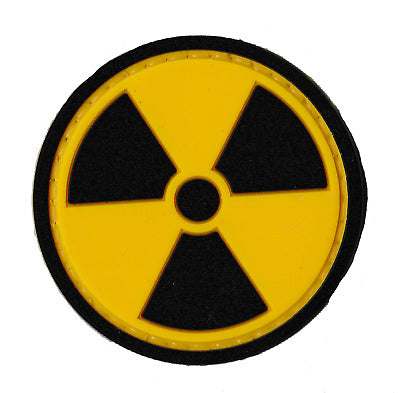 Round Radioactive PVC Patch, Velcro backed Badge. Great for attaching to your field gear, jackets, shirts, pants, jeans, hats or even create your own patch board.  Size: 5cm