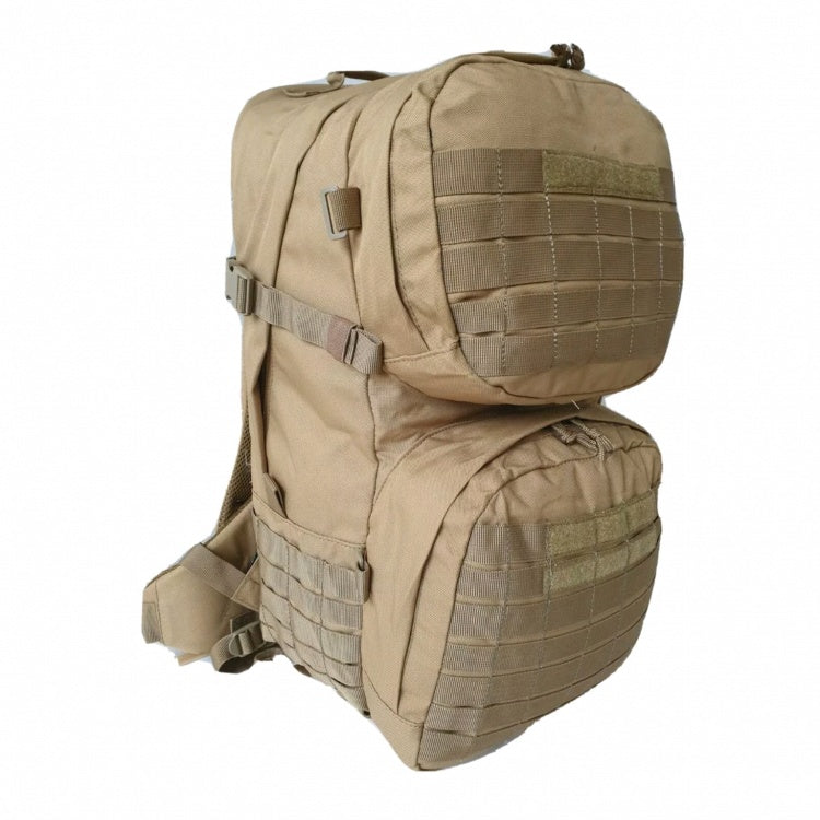 45LT load bearing patrol pack  heavy duty 900D 2 coats PU fabric  Large main pack A4 folder compatible  Fully hydration compatible  Internal front zippered pocket  Air-mesh lined harness with reinforced hip-belt  Front pockets with organisers  Sides and bottom are PALS compatible  Accessory loops on bottom of pack